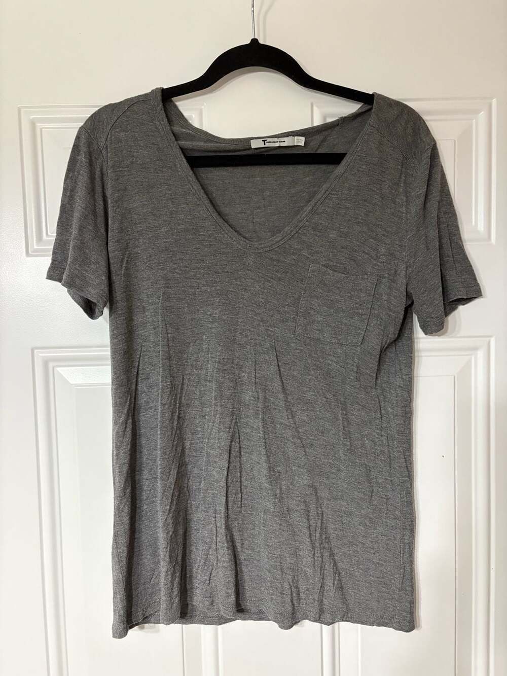 T by Alexander Wang Gray Classic V-Neck Pocket Tee Size Small